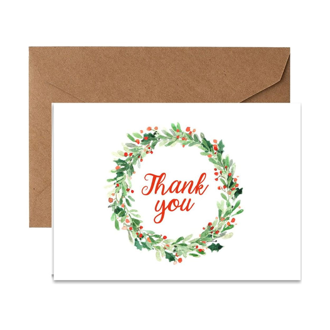Paper Frenzy Holiday Wreath Thank You Note Cards with Kraft Envelopes ...