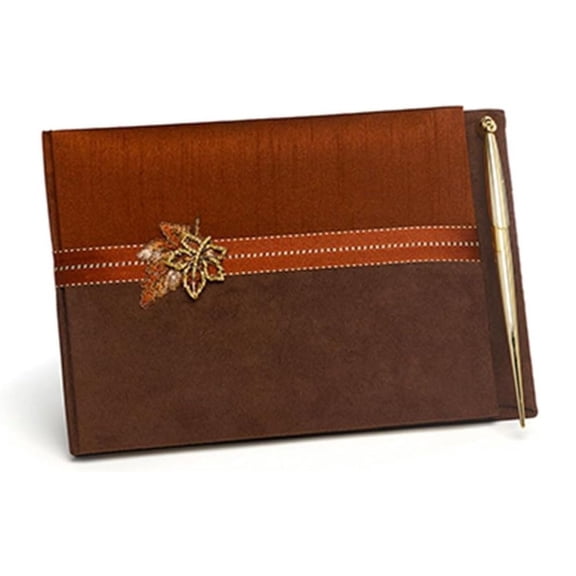 Paper Frenzy Luxury Fabric Covered Fall Themed Wedding Guest Book and Pen Set
