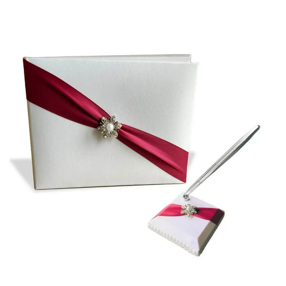 Paper Frenzy Luxury Satin Any Occasion Guest Book and Pen set with Shimmering Rose Ribbon