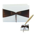 thumbnail image 1 of Paper Frenzy Luxury Satin with Mocha Brown Bow Wedding Guest Book and Pen Set, Satin / Mocha Brown Bow, 1 of 1