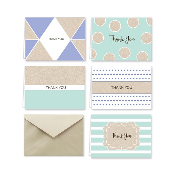 Paper Frenzy Purple and Mint Designer Thank You Note Card Collection with Envelopes - 25 pack