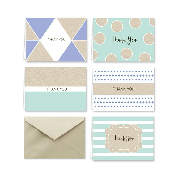 Paper Frenzy Purple and Mint Designer Thank You Note Card Collection with Envelopes - 25 pack