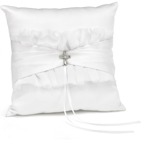 Paper Frenzy Religious Cross Faith and Love Wedding Ring Bearer Pillow, Faith and Love Religious