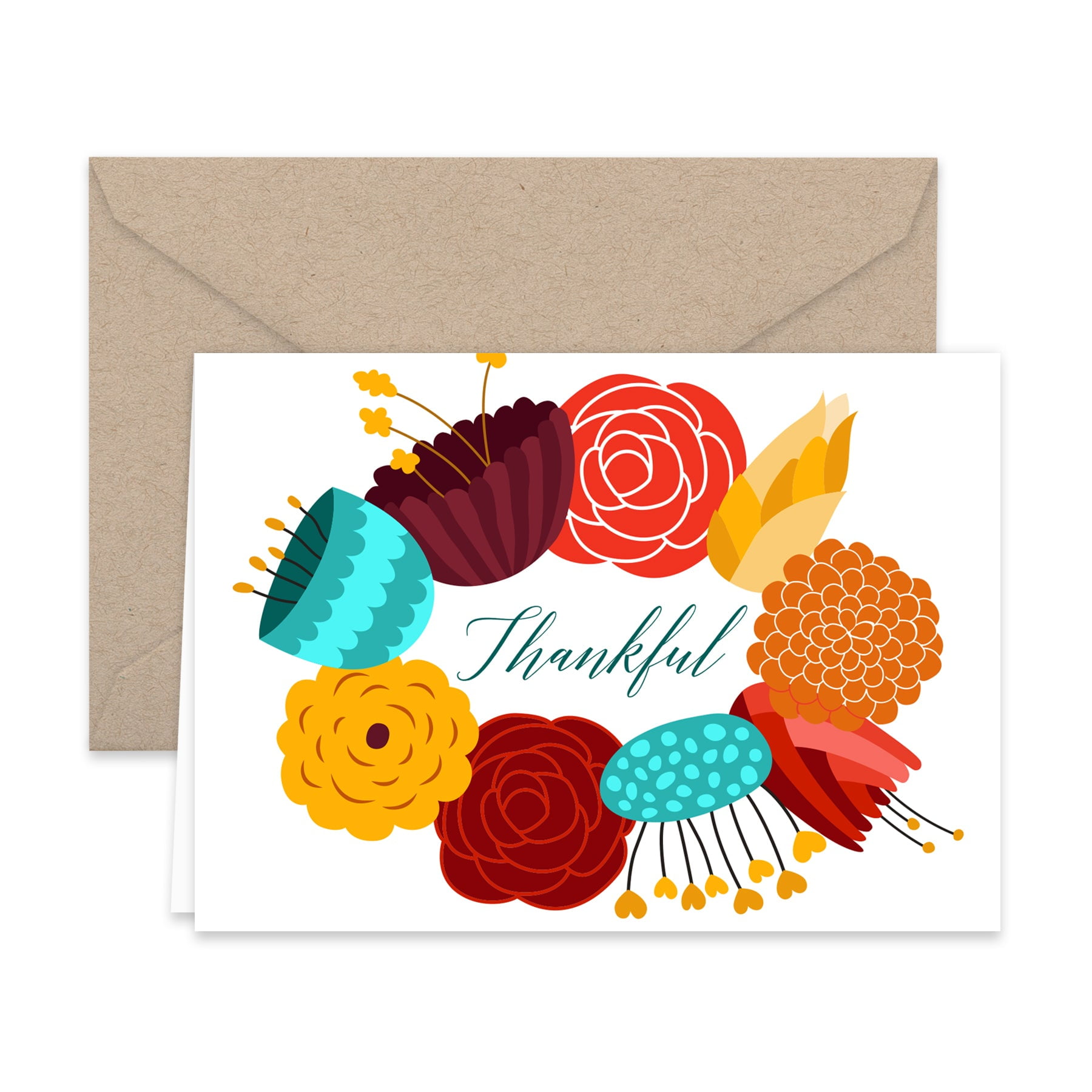 Paper Frenzy Thankful Floral Wreath Thank You Note Cards and Envelopes ...