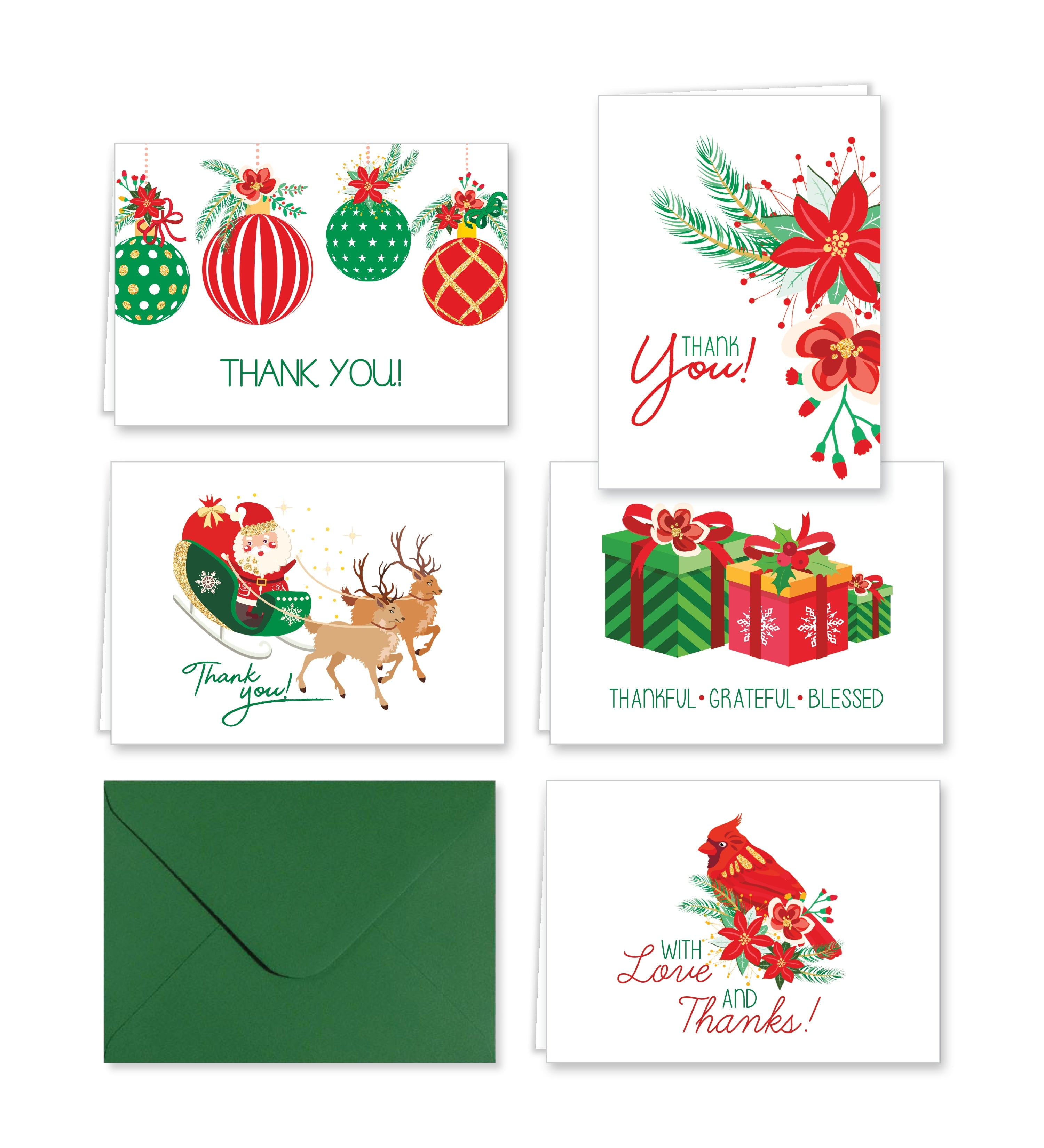 Paper Frenzy Traditional Christmas Thank You Note Cards and Envelopes ...