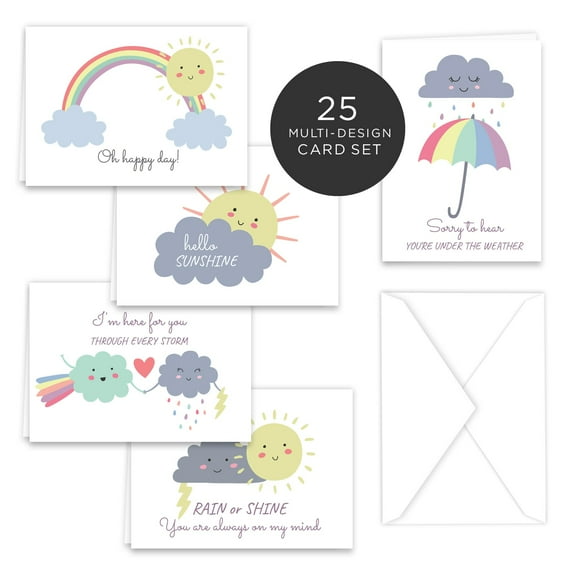 Paper Frenzy Weather Greetings Petite Note Cards & White Envelopes - 25 pack