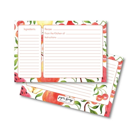 Paper Frenzy Whimsical Vintage Fruit 4 x 6 Recipe Cards - Double Sided Pack of 25