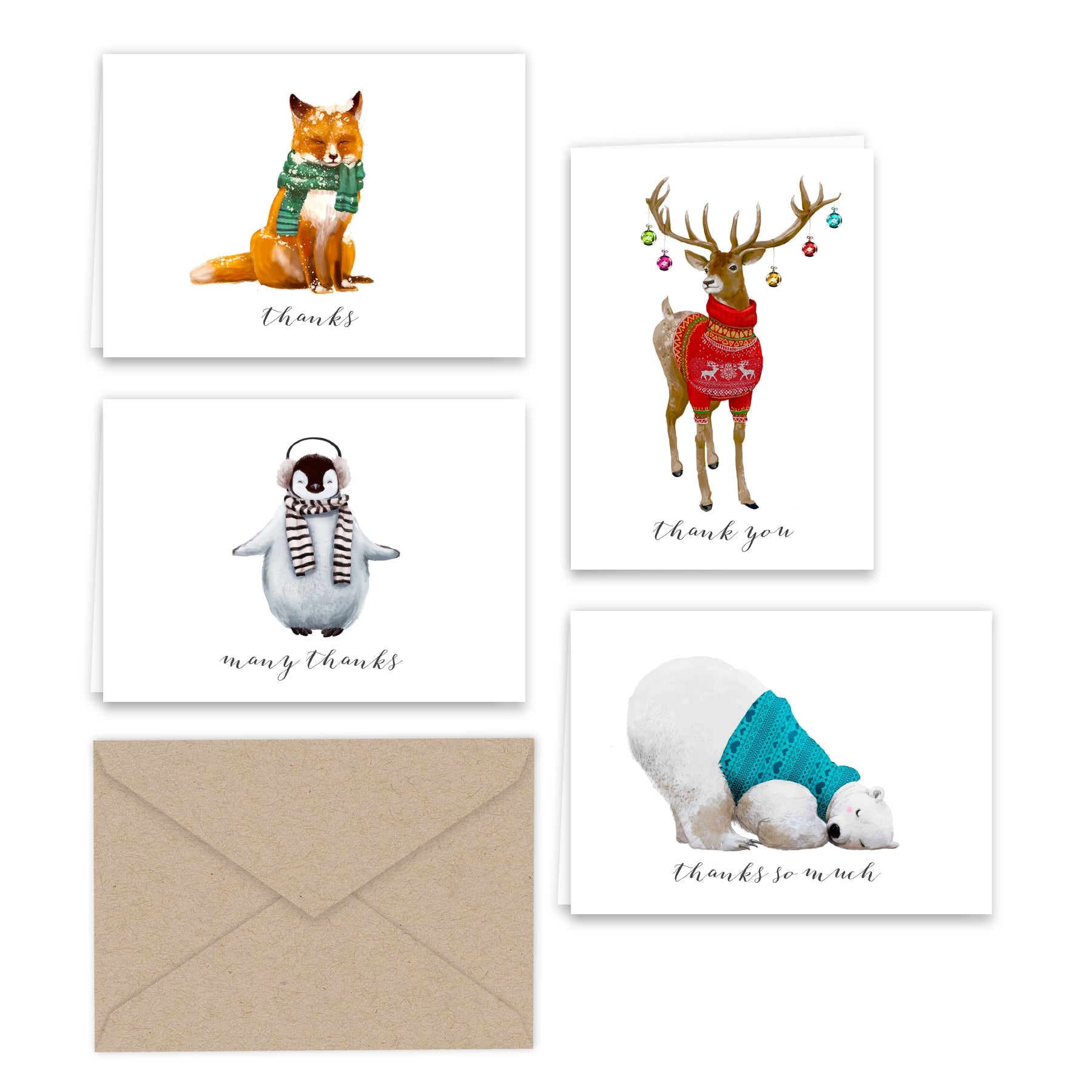 Paper Frenzy Winter Animals Thank You Note Cards and Kraft Envelopes 24 ...