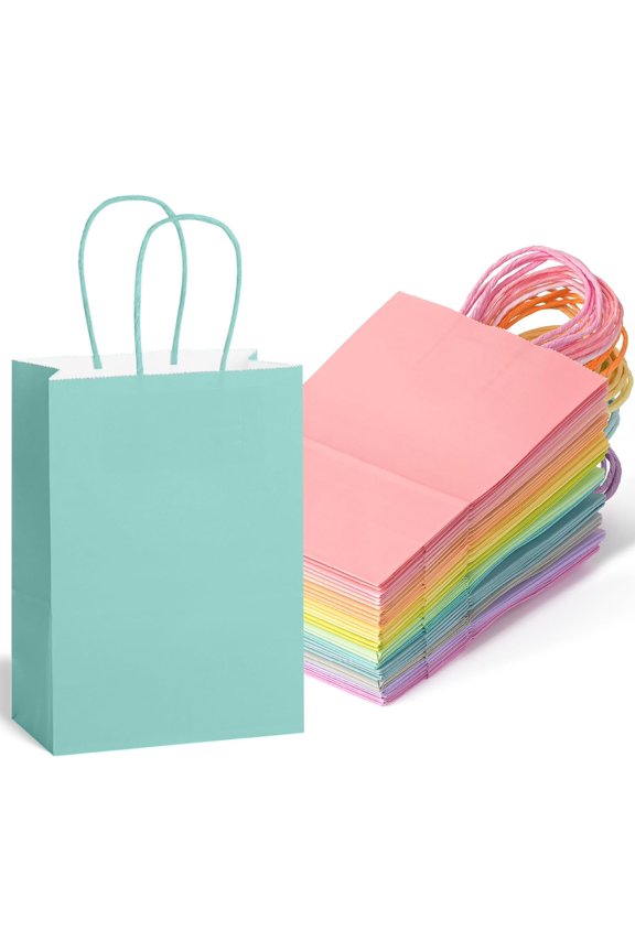 32 Pack Pastel Paper Gift Bags 8.3x5.9x3.1 Inch with Handles for Party Wedding Shopping