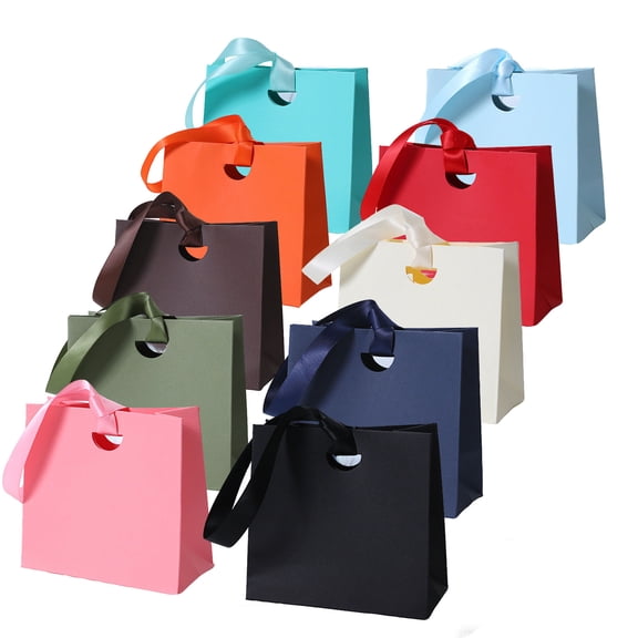 Paper Gift Bags With Ribbon Handles Set of 8 Assorted Colors Bulk Reusable For Gift Wrap Girls Kids Birthday Bridal Shower Party Favors Goodie Bags Candy Christmas 5.71"x3"x6.1" Small Size
