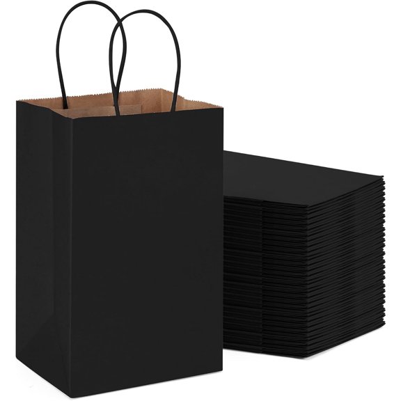 Paper Gift Bags with Handles 5.25x3.75x8 Inch 400 Pcs | Christmas, Birthday Party Favors, Retail Shopping, Small Business Bulk | Black Gift Wrap Bag