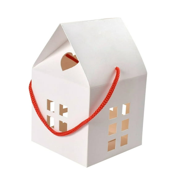 Paper Gift Box House Shaped with Rope Handle Window Cutouts Decorative Packaging for Party Favor Bakery Treats