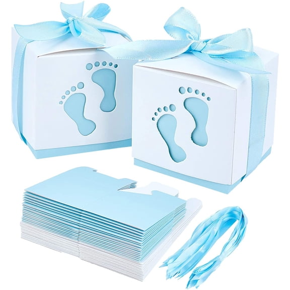 Paper Gift Box Wedding Decoration Folding Boxes with Footprints Pattern Blue 60x60x60mm