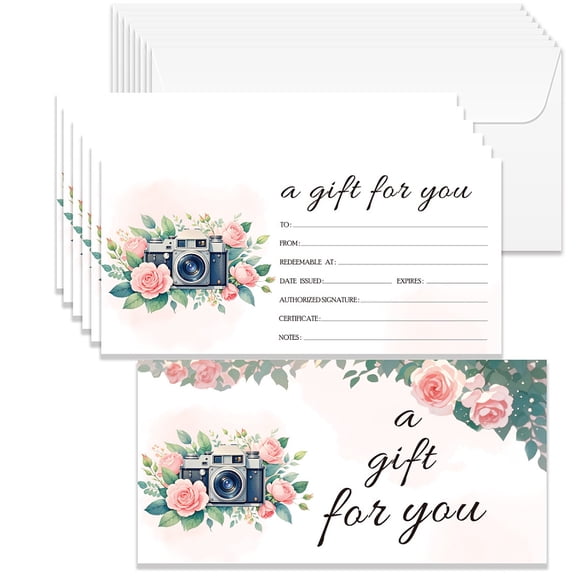 Paper Gift Card Invitation Cards for Birthday Wedding Party Rectangle Camera 170x85mm 40pcs/set