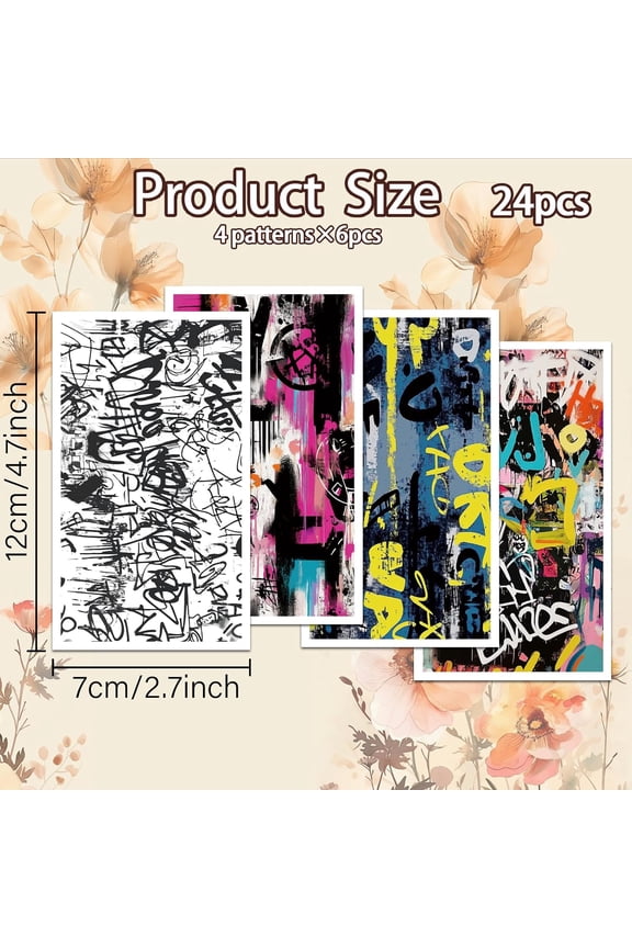 Paper Graffiti Clay Transfer Paper 4 Design 24 Pcs Transfer Paper for Polymer Digital Letter Polymer Clay Transfer Sheets Painting Small Transfer Paper for Clay Earrings Jewelry Making