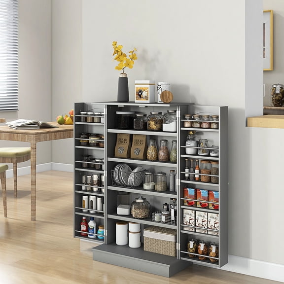 Paper Gray MDF - 12 Door Shelves and Side Racks - Entryway, Garage - Organize Dishes and Cookbooks