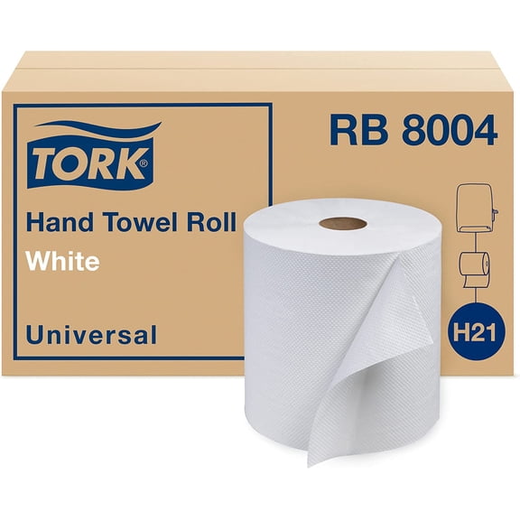 Paper Hand Towel Roll White H21, , 100% Recycled Fiber, 6 Rolls x 800 ft, RB8004White800 Foot (Pack of 6)