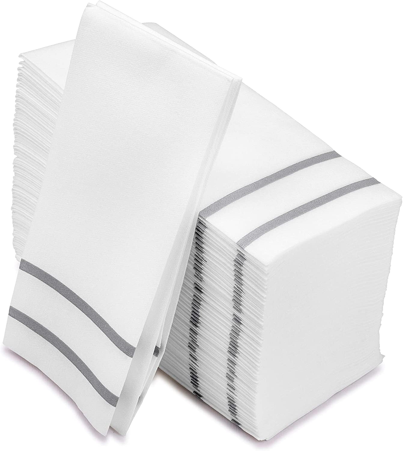 Paper Hand Towels for Bathroom, Linen-Feel Guest Towels, Formal Dinner, Anniversary, Napkins for Tables, Guestrooms, and Restrooms (Silver, 50 Count)