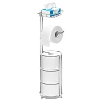 stusgo Free Standing Toilet Paper Holder with Storage, Detachable Toilet Paper Roll Holder Stand with Shelf, Holds 4 Mega Rolls, Modern Bathroom Tissue Holder, Silver