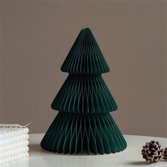 Paper Honeycomb Tabletop Christmas Tree, Folding Honeycomb Paper Desktop Ornament for Holiday Party, Home Tabletop Shelf Mantel Festive Decor, Red Green Ivory Beige