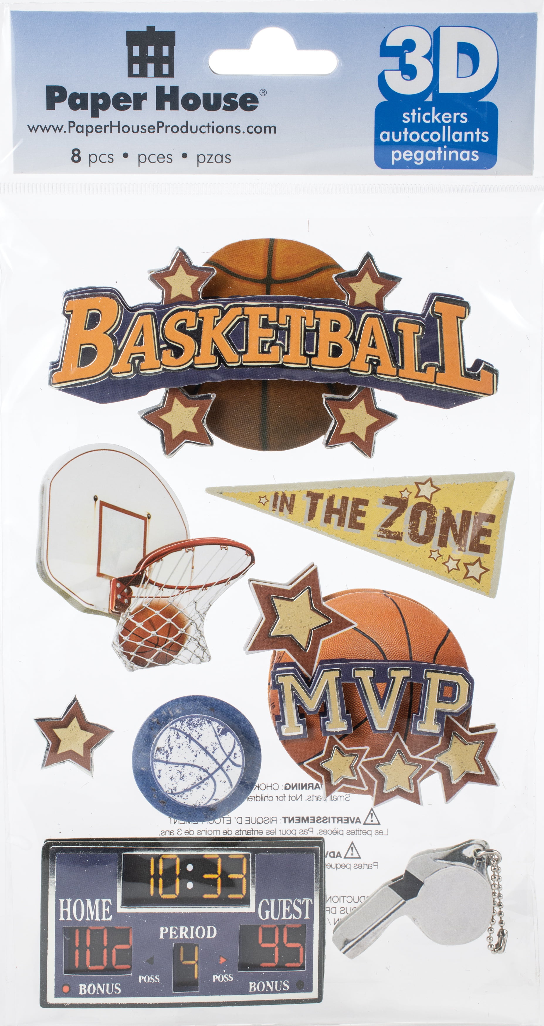 Paper House 3D Stickers 4.5"X7.5" -Basketball