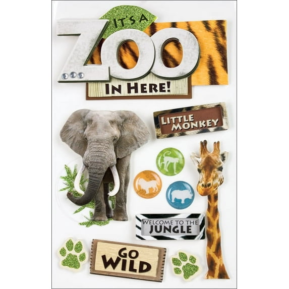 Paper House 3D Stickers 4.5"x8.5"-Zoo