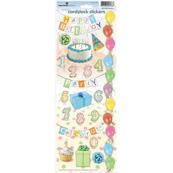 Paper House Cardstock Stickers 4.625"X13"-Happy Birthday, Pk 4, Paper House