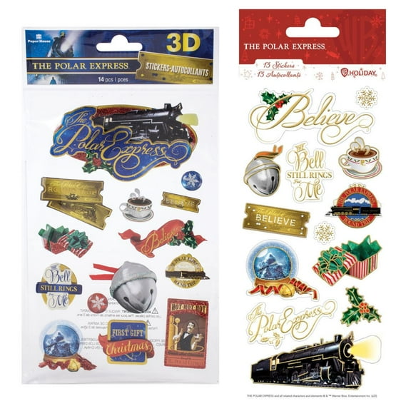 Paper House Polar Express Sticker Set  13 Flat Stickers + 14 3D Stickers | Christmas Scrapbooking, Holiday Crafts, Journaling, Gift Wrapping, Collectible Stickers