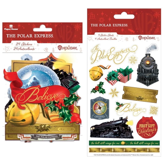 Paper House Polar Express Sticker Set  24 Die-Cut Stickers & 4 Sticker Sheets  Holiday Crafts, Scrapbooking, Journaling, Gift Wrapping, Collectible Christmas Stickers