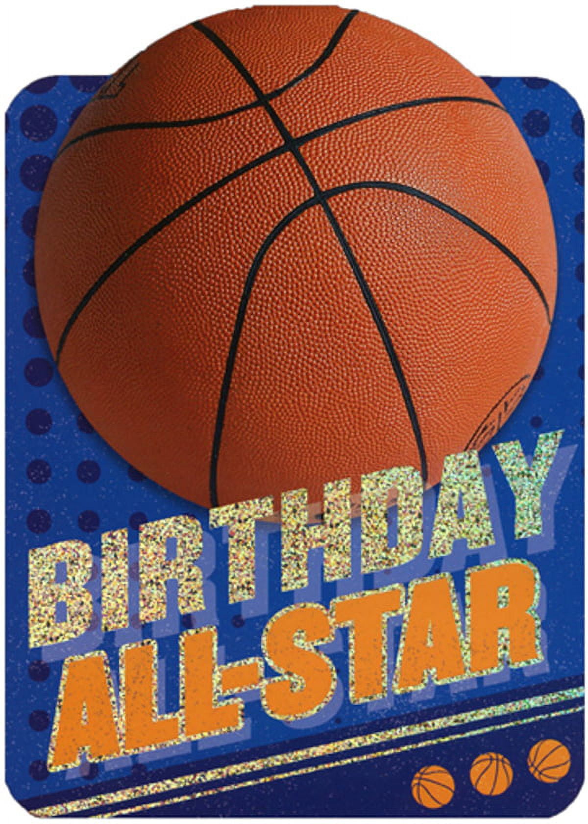 Paper House Productions Basketball on Blue Die Cut Foil Sports Birthday Card For Kids