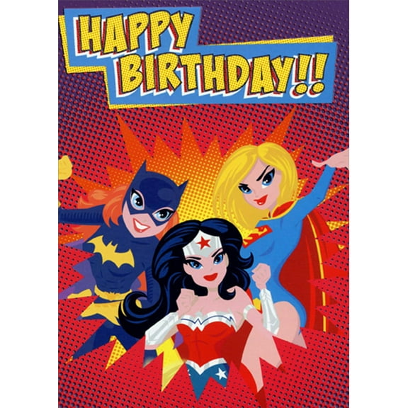 Paper House Productions Batgirl, Wonder Woman and Supergirl Juvenile Birthday Card for Kids : Children