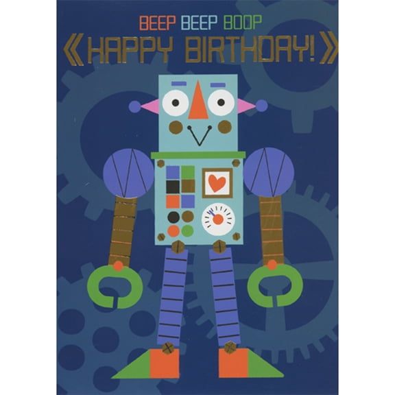 Paper House Productions Beep Beep Boop: Robot on Gears Background Birthday Card for Kid