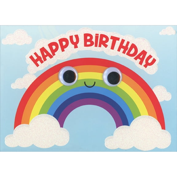 Paper House Productions Cute Googly / Wiggle Eyes Rainbow and Sparkling Clouds Juvenile Birthday Card