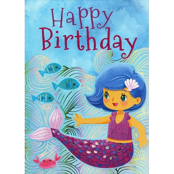 Paper House Productions Mermaid Swimming in Foil Waves Juvenile Birthday Card for Girls : Kids : Children