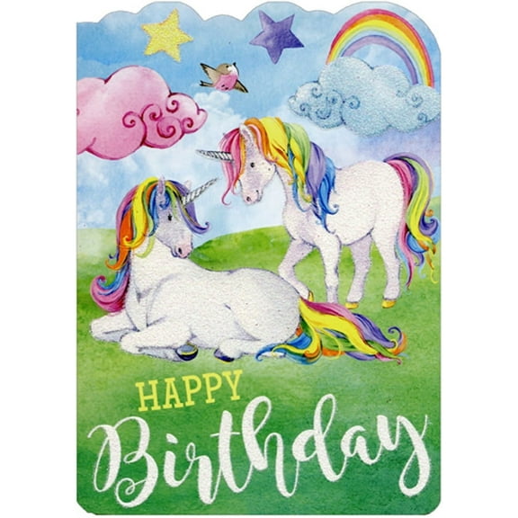 Paper House Productions Rainbow Mane Unicorns Die Cut Glitter Birthday Card For Girls