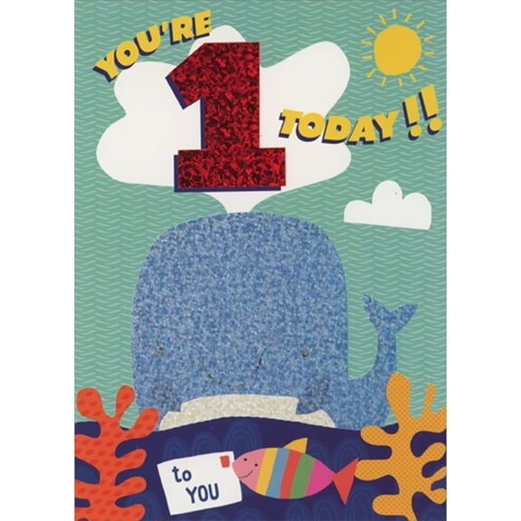 Paper House Productions You're 1 Today: Blue Whale and Striped Fish 1st Birthday Card