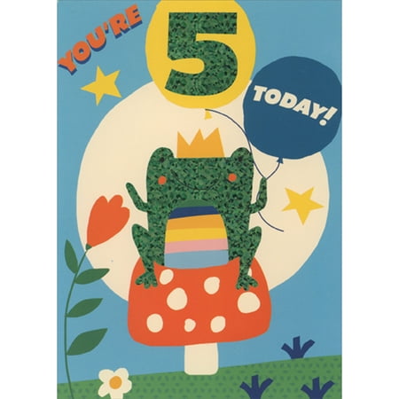 Paper House Productions You're 5 Today: Frog Sitting on Mushroom 5th Birthday Card