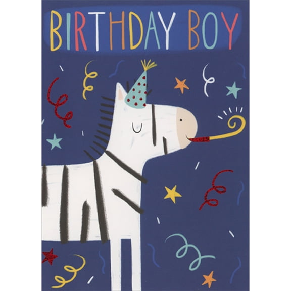 Paper House Productions Zebra in Party Hat Blowing Noisemaker Birthday Card for Boy