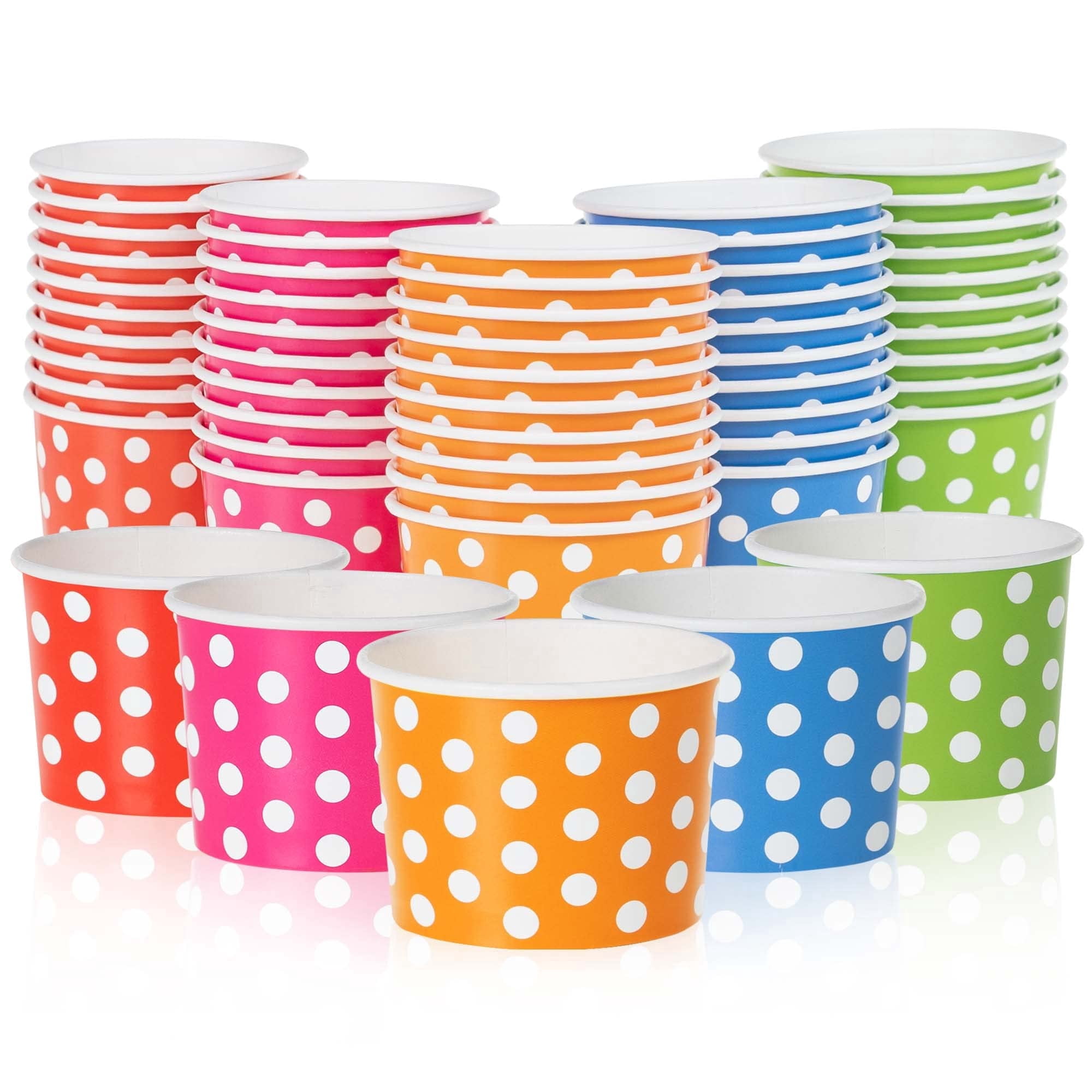 Paper Ice Cream Cups - 50-Count 9-Oz Disposable Dessert Bowls for Hot or Cold Food, 9-Ounce Party Supplies Treat Cups for Sundae, Frozen Yogurt, Soup,  Polka Dots