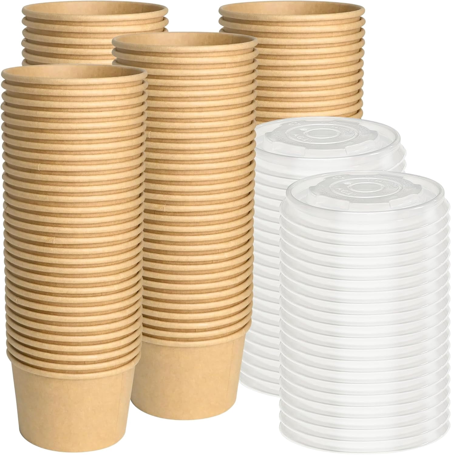 Paper Ice Cream Cups with Lids, 120pcs 8oz Disposable Dessert Bowls with Lids for Hot or Cold Food, Paper Snack Containers for Sundae, Frozen Yogurt, Soup (Brown)