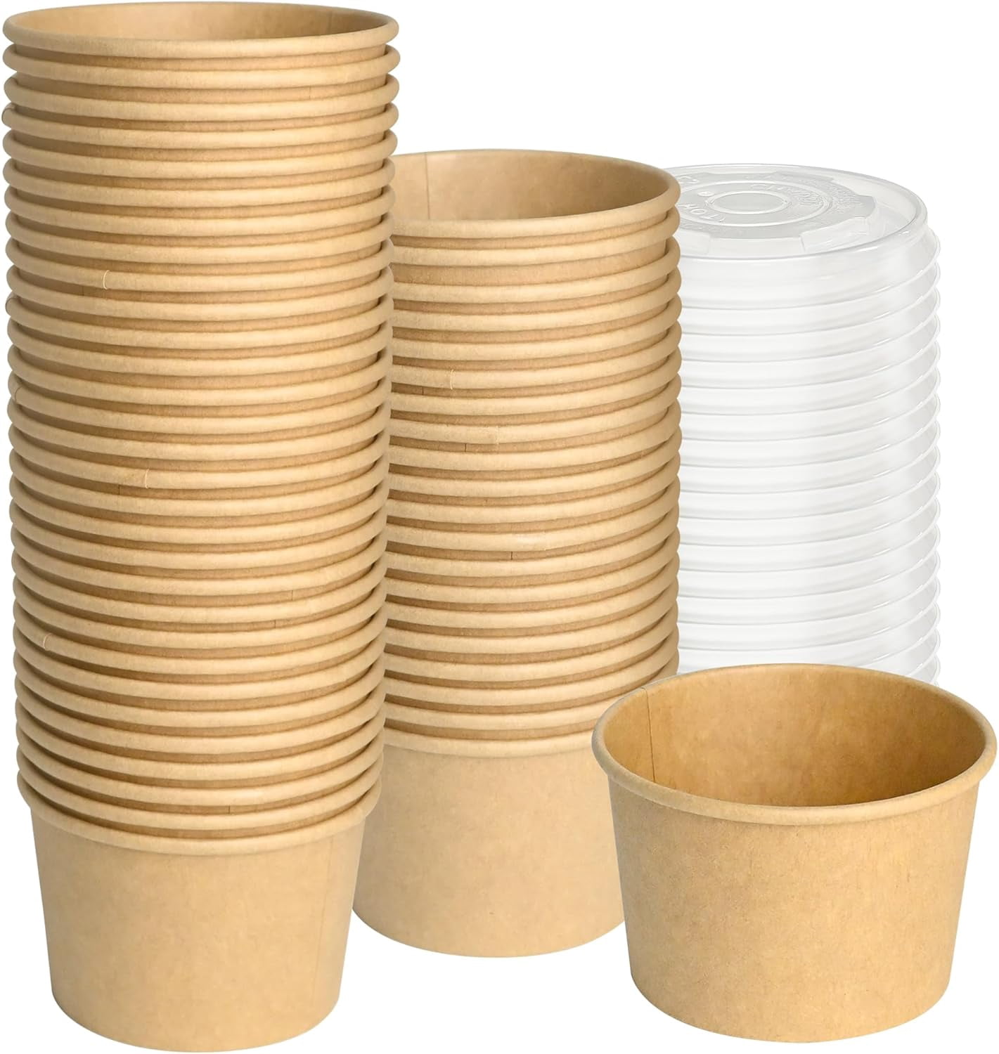 Paper Ice Cream Cups with Lids, 50pcs 8oz Disposable Dessert Bowls with Lids for Hot or Cold Food, Paper Snack Containers for Sundae, Frozen Yogurt, Soup (Brown)