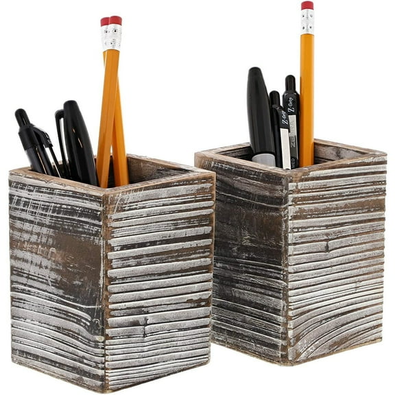Paper Junkie Rustic Wood Pencil Holder (2 Pack), 3x3x4"