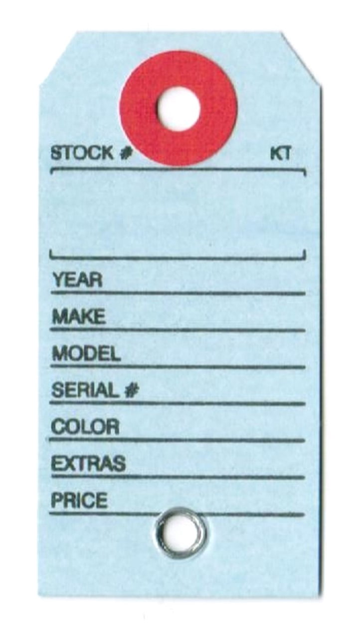 Paper Key Tag for Car with Hang Ring, 1-3/8" x 2-3/4", Printed in Black on Lt Blue Stock, Fiber Reinforced Key Ring Hole - Box of 1,000