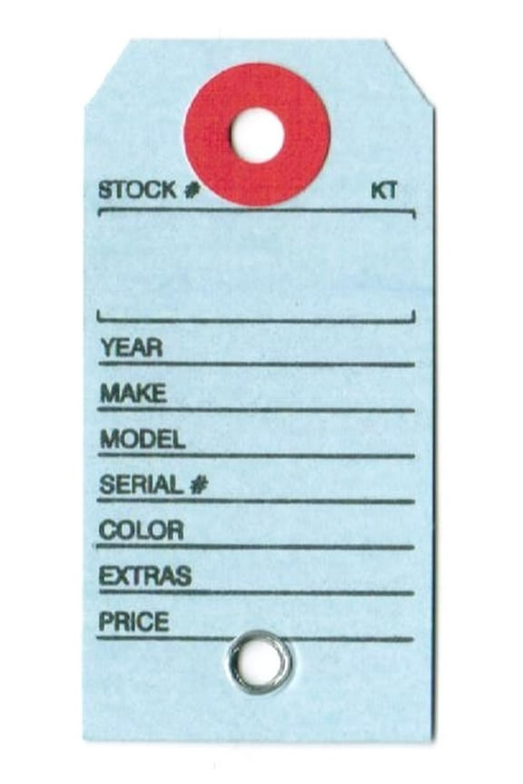 Paper Key Tag for Car with Hang Ring, 1-3/8" x 2-3/4", Printed in Black on Lt Blue Stock, Fiber Reinforced Key Ring Hole - Box of 1,000