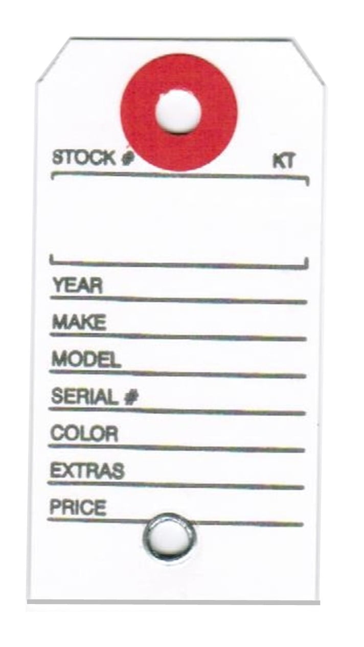 Paper Key Tag for Car with Hang Ring, 1-3/8" x 2-3/4", Printed in Black on White Stock, Fiber Reinforced Key Ring Hole - Box of 1,000
