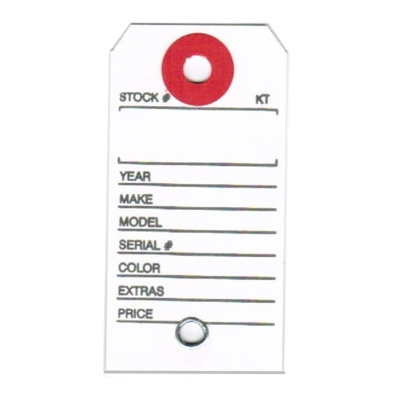 Paper Key Tag for Car with Hang Ring, 1-3/8" x 2-3/4", Printed in Black on White Stock, Fiber Reinforced Key Ring Hole - Box of 1,000