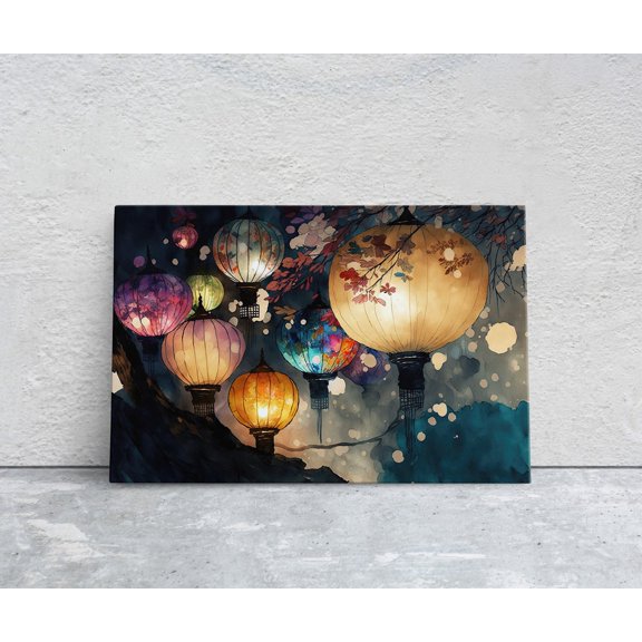 Paper Lantern Festival Night Sky Chinese Japanese Portrait Decor Unframed Paper Print