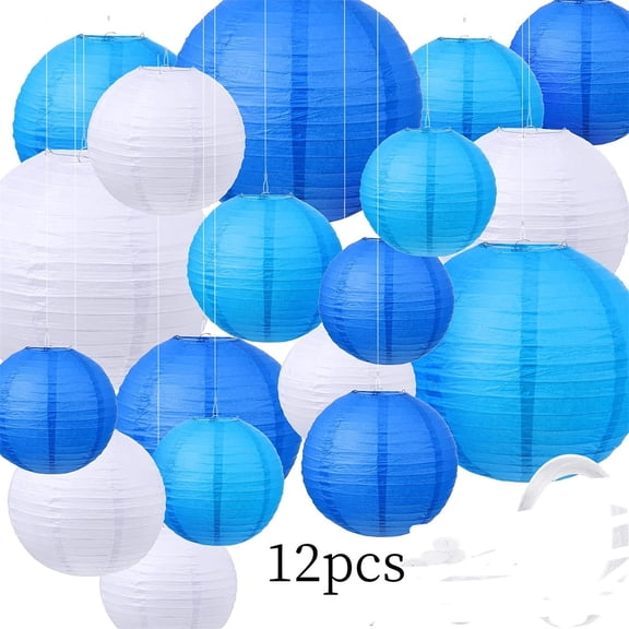 Paper Lanterns Decorative,Blue Hanging Paper Lanterns,Chinese Japanese Paper Lanterns Lamp for Valentine Birthday Wedding Baby Bridal Shower Party Decoration 12Pcs
