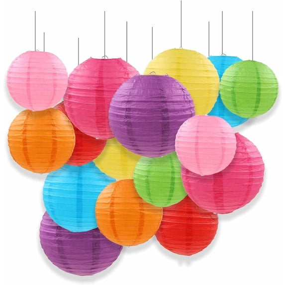 Paper Lanterns Decorative, Hanging Round Paper Lantern for Anniversary Graduation Wedding Birthday Party Baby Shower Decorations Indoor Outdoor, 16pcs Multicolor (Size of 4, 6, 8, 10 inch)