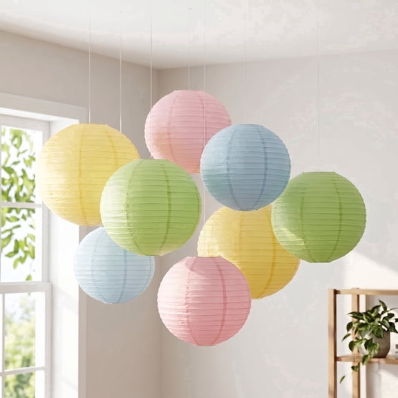 Untumble Paper Lanterns Round Assorted Colors for Birthday Wedding Anniversary or Office Party 8 pack 12 Inch